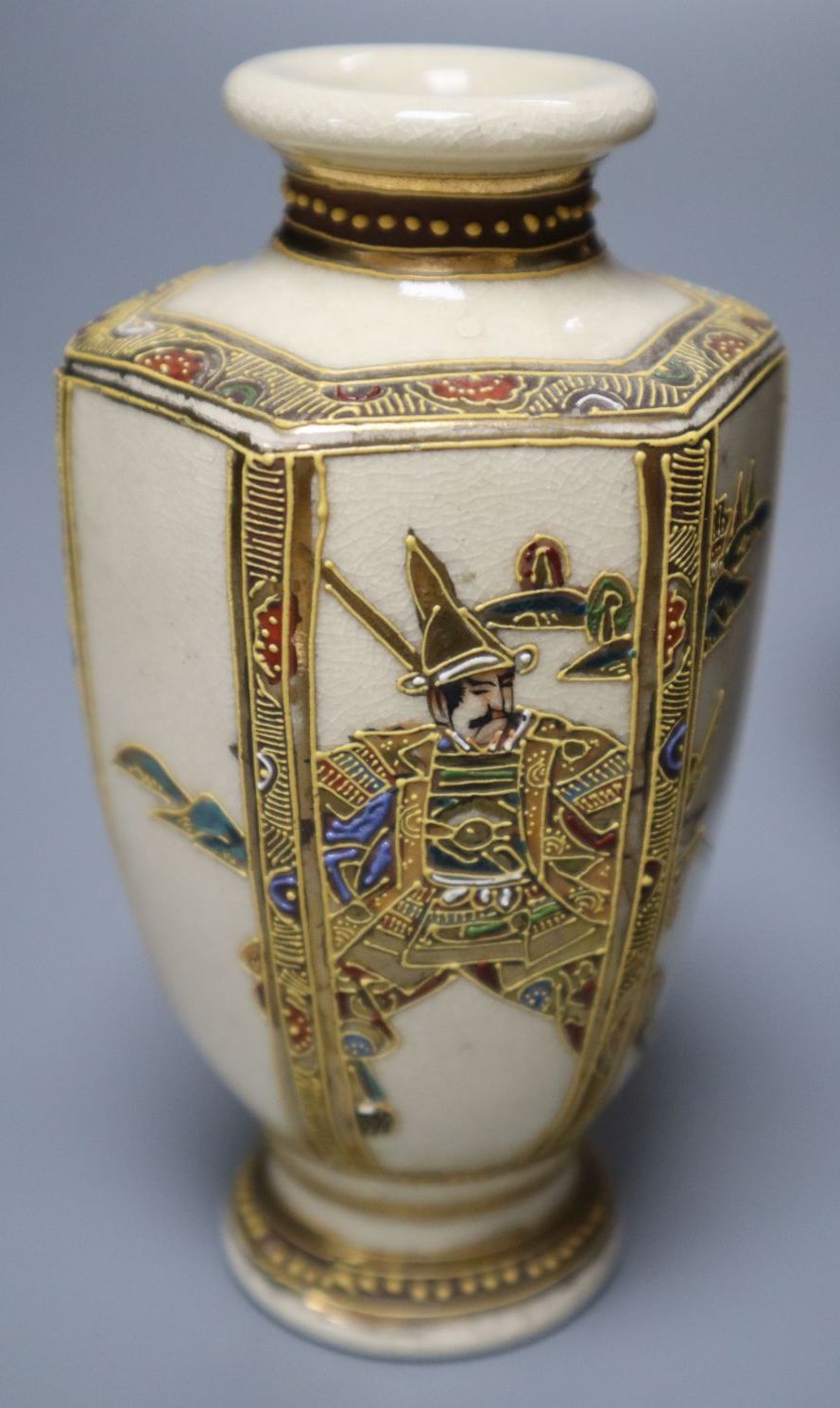 A Chinese deep red glazed jar and cover, 16cm, and two Satsuma vases